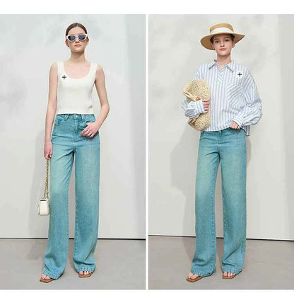 Calça Wide Leg Feminina Élise Soft Denim – Leveza Elegante que Transforma Sua Presença