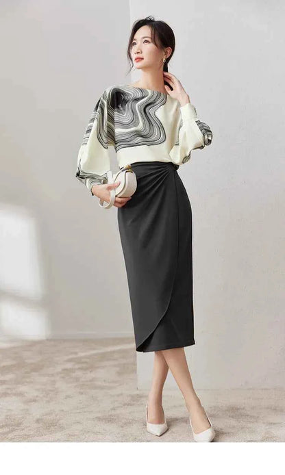 Blusa Chiffon Estampada Élise Marbre — Elegância Contemporânea com Leveza Absoluta