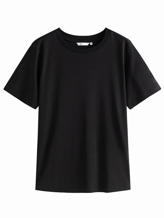FSLE-camiseta feminina de manga curta, 100% algodão, gola redonda, blusa reta, branca e preta, nova para primavera e verão, 2023