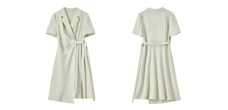 SENTUBILA vestido de verano 2025 mujer lugar de trabajo desplazamientos mangas abullonadas dobladillo Irregular atado cintura Cincher plisado vestidos Midi Q52LC0189