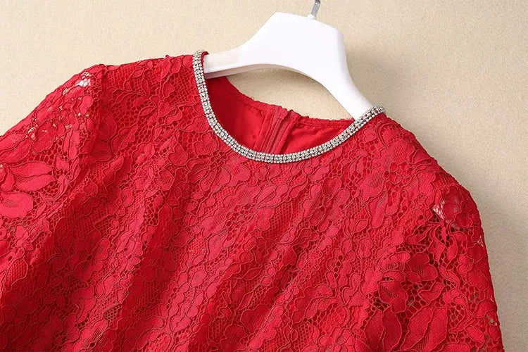 Vestido de Renda Midi Elegante Valentina Rubra