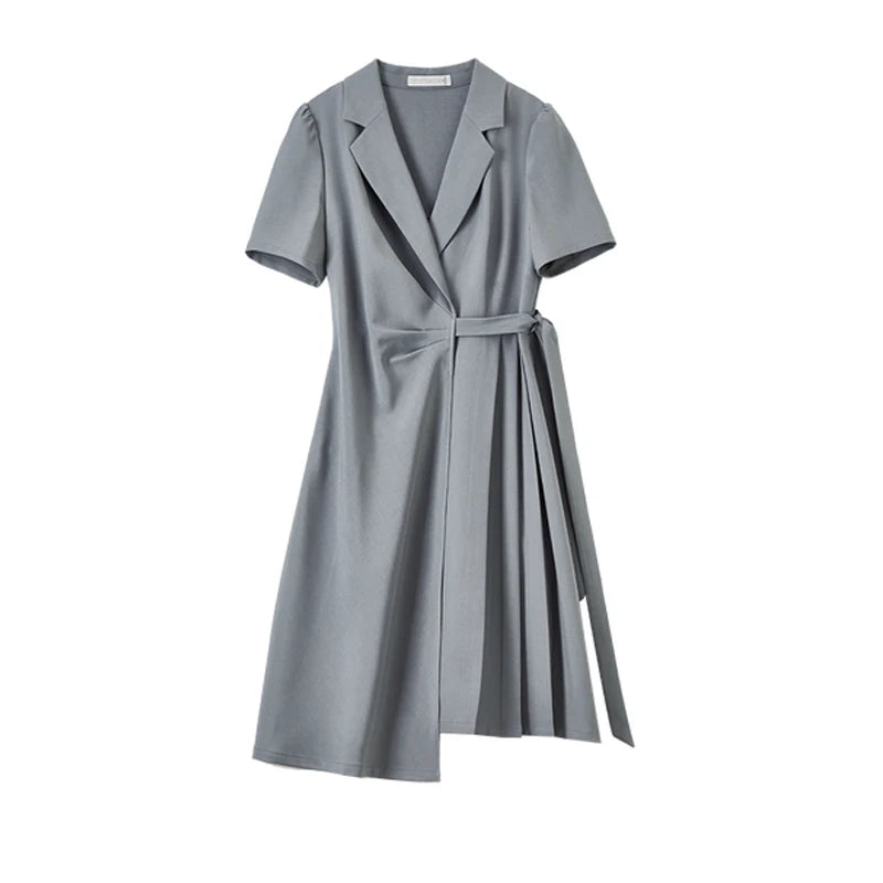 SENTUBILA vestido de verano 2025 mujer lugar de trabajo desplazamientos mangas abullonadas dobladillo Irregular atado cintura Cincher plisado vestidos Midi Q52LC0189