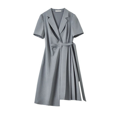 SENTUBILA vestido de verano 2025 mujer lugar de trabajo desplazamientos mangas abullonadas dobladillo Irregular atado cintura Cincher plisado vestidos Midi Q52LC0189