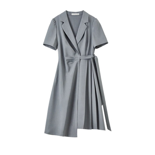 SENTUBILA vestido de verano 2025 mujer lugar de trabajo desplazamientos mangas abullonadas dobladillo Irregular atado cintura Cincher plisado vestidos Midi Q52LC0189