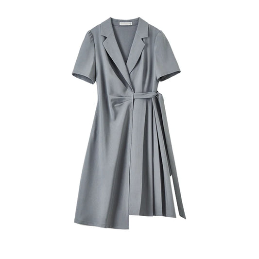 SENTUBILA vestido de verano 2025 mujer lugar de trabajo desplazamientos mangas abullonadas dobladillo Irregular atado cintura Cincher plisado vestidos Midi Q52LC0189