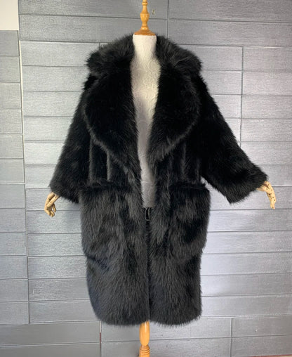 Lautaro inverno longo oversized rosa grosso quente macio desgrenhado fofo casaco de pele do falso feminino bolsos lapela solto doce bonito moda 2022