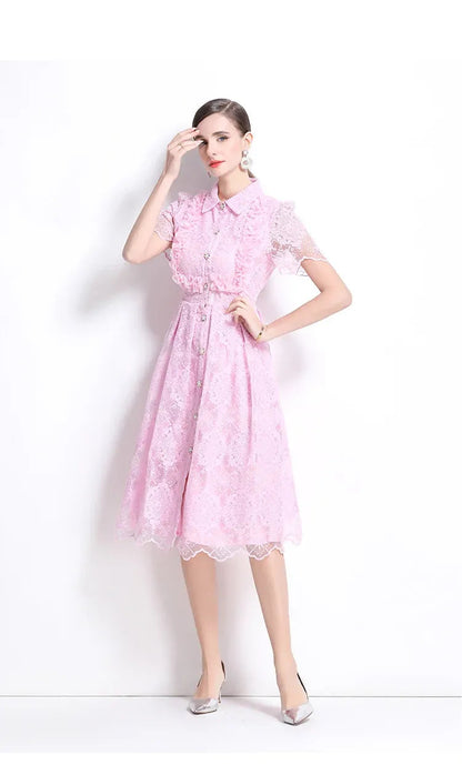 Vestido de Renda Feminino Cléo – Cintura Império e Botões Frontais