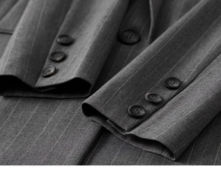 Sentubila feminino textura listrado calça ternos 2024 inverno entalhado pescoço único botão calças de perna reta 2 peça conjunto 143z56524