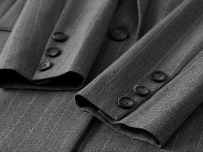 Sentubila feminino textura listrado calça ternos 2024 inverno entalhado pescoço único botão calças de perna reta 2 peça conjunto 143z56524