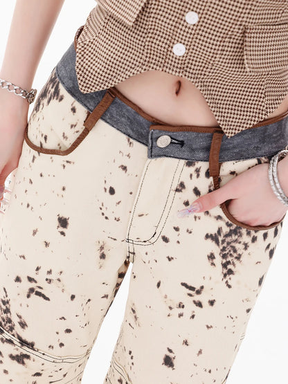 Twotwinstyle hit cor emendado bolsos calças soltas para mulheres cintura alta designer retalhos zíper calça feminina estilo de moda novo