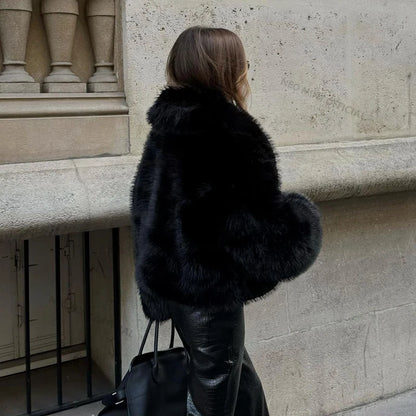 Neo mint rua moda xale colarinho falso casaco de pele de raposa feminino 2024 inverno legal meninas preto curto jaqueta de pele vintage chique casaco