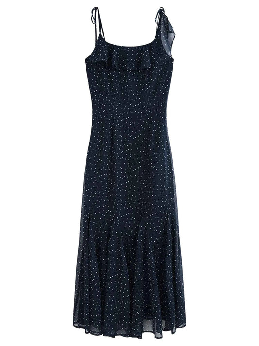 Vestido Chiffon Babados Coração Azul Marinho