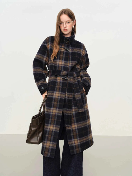 Casaco de Lã Xadrez Longo Feminino Helena Windsor