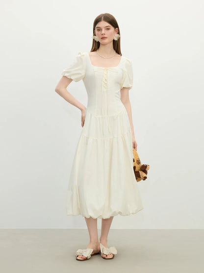 Vestido Feminino Elegância Francesa Gola Quadrada - AlmaChic