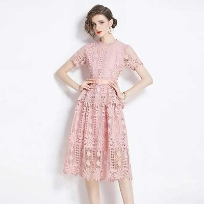 Vestido de Renda Midi Floral Feminino Aurora