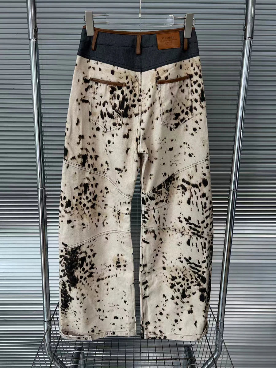 Twotwinstyle hit cor emendado bolsos calças soltas para mulheres cintura alta designer retalhos zíper calça feminina estilo de moda novo