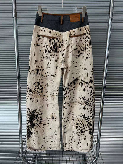 Twotwinstyle hit cor emendado bolsos calças soltas para mulheres cintura alta designer retalhos zíper calça feminina estilo de moda novo