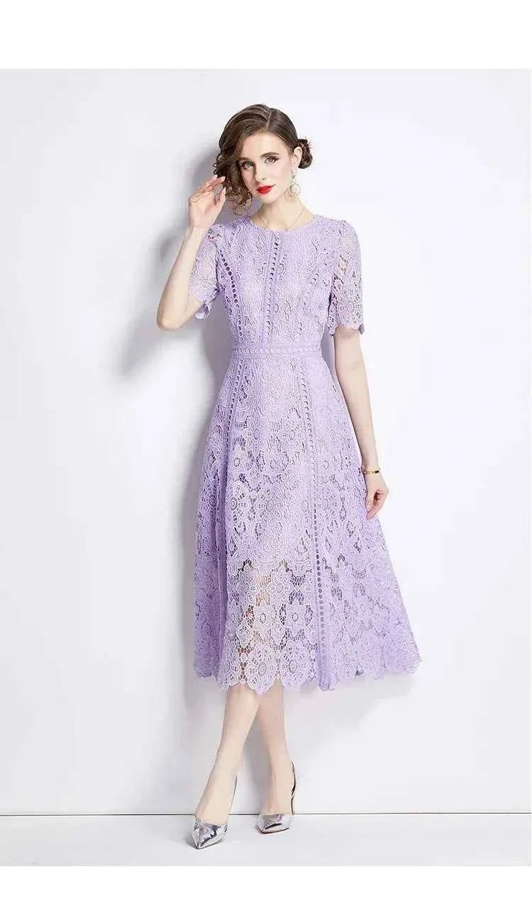 Vestido de Renda Roxo Midi Elegante Jamerary