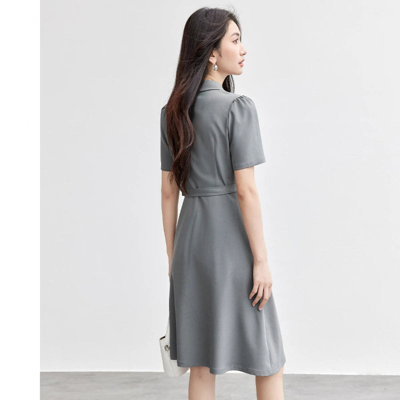 SENTUBILA vestido de verano 2025 mujer lugar de trabajo desplazamientos mangas abullonadas dobladillo Irregular atado cintura Cincher plisado vestidos Midi Q52LC0189