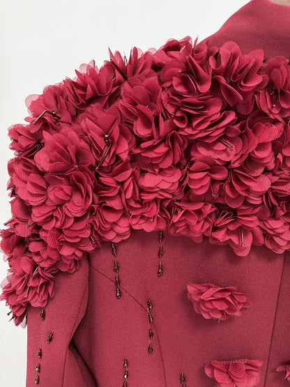 Vestido Longo de Festa Floréal Lumière – Alta Alfaiataria com Aplicações Florais Artesanais