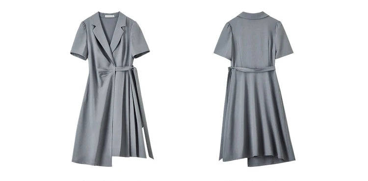 SENTUBILA vestido de verano 2025 mujer lugar de trabajo desplazamientos mangas abullonadas dobladillo Irregular atado cintura Cincher plisado vestidos Midi Q52LC0189