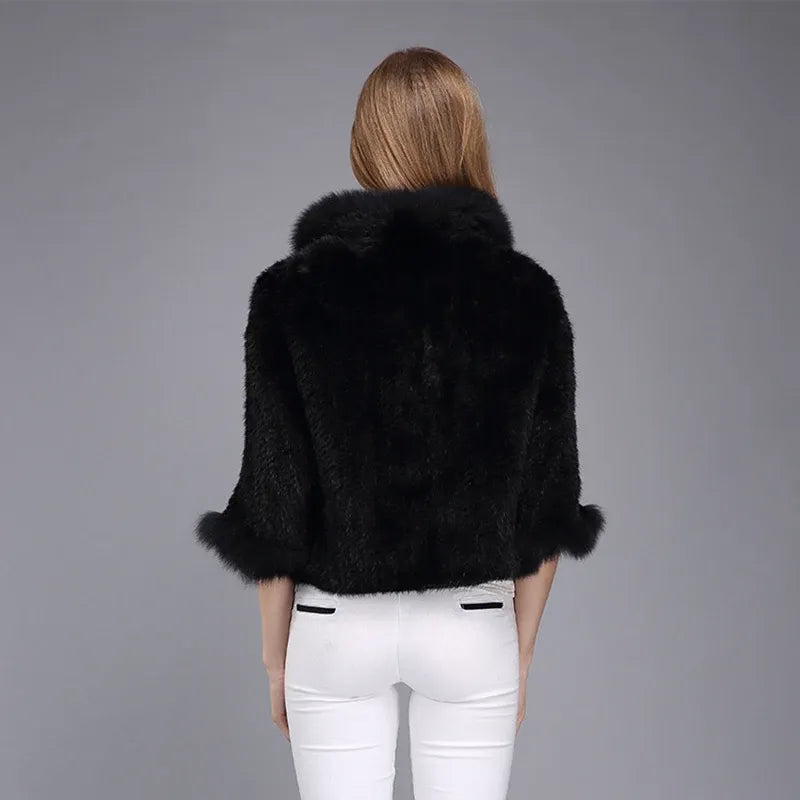 Poncho Casaco de Pele de Coelho e Raposa para Mulheres