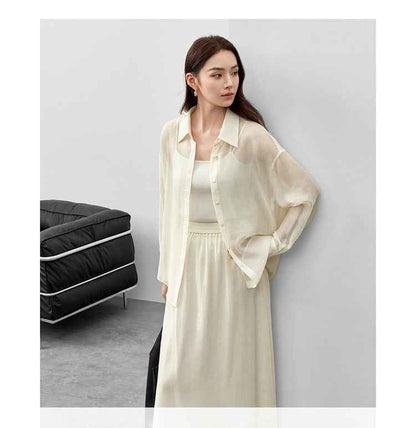 Conjunto Feminino Elegante em Lyocell Camisa e Saia Élodie