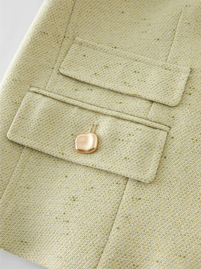 Fsle feminino 2025 primavera tweed jaquetas tempermanet feminino curto frente ombro casacos senhora do escritório casacos bege 25fs11348