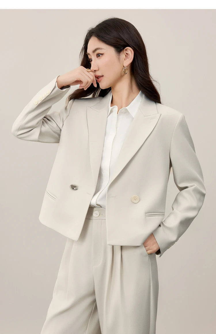 Sentubila blazer e calças terno 2025 acolchoado ombro superior calças de perna larga senhora define feminino trabalho wear 2 peça set153ze1874