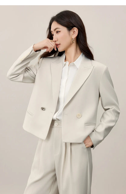 Sentubila blazer e calças terno 2025 acolchoado ombro superior calças de perna larga senhora define feminino trabalho wear 2 peça set153ze1874