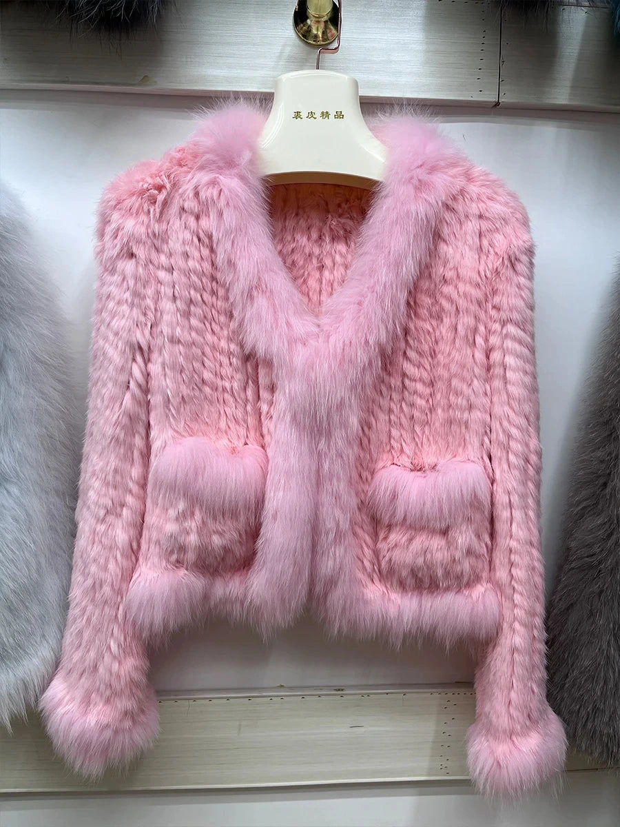 2025 nueva moda abrigos de piel de conejo Natural tejidos nuevas chaquetas de piel de zorro Real ropa de mujer de lujo prendas de vestir
