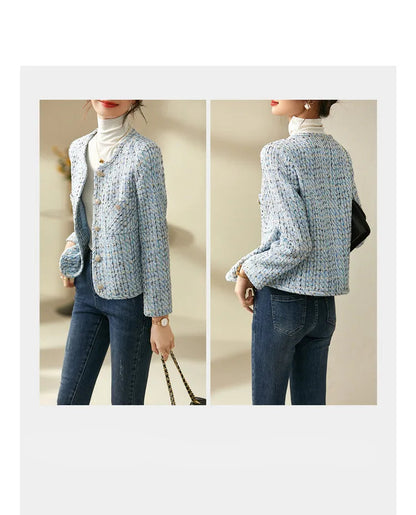 Sentubila recortado tweed jaqueta para mulher 2024 outono elegante moda outerwear o-pescoço casacos curtos roupas femininas 143w56772x