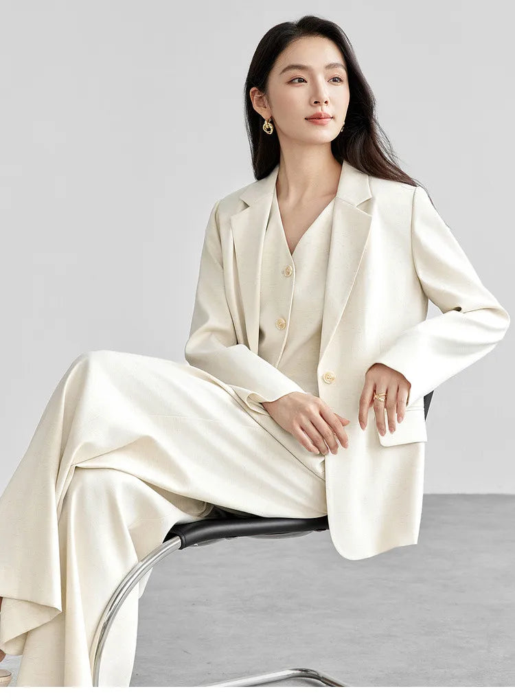 Sentubila blazers de linho reto para mulher 2025 primavera sólida senhora do escritório workwear entalhado único breasted outerwear 151x58179