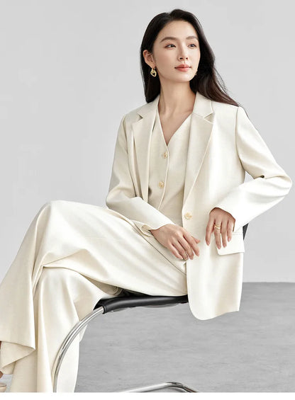 Sentubila blazers de linho reto para mulher 2025 primavera sólida senhora do escritório workwear entalhado único breasted outerwear 151x58179