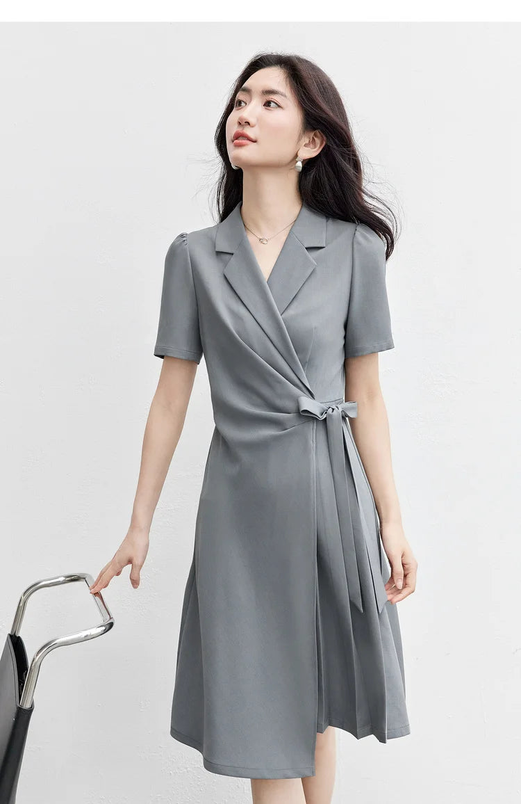 SENTUBILA vestido de verano 2025 mujer lugar de trabajo desplazamientos mangas abullonadas dobladillo Irregular atado cintura Cincher plisado vestidos Midi Q52LC0189