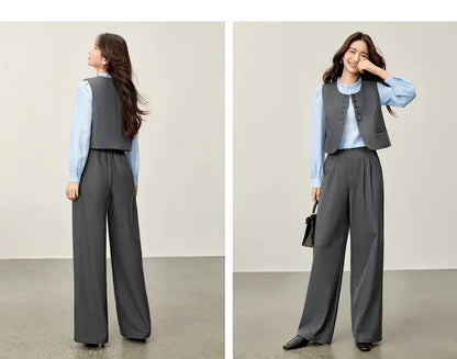 Sentubila terno feminino 3 peças jaqueta formal colete calças feminino conjunto de trabalho de negócios plissado pulôver blazer conjunto 153za1930