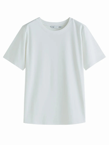 FSLE-camiseta feminina de manga curta, 100% algodão, gola redonda, blusa reta, branca e preta, nova para primavera e verão, 2023