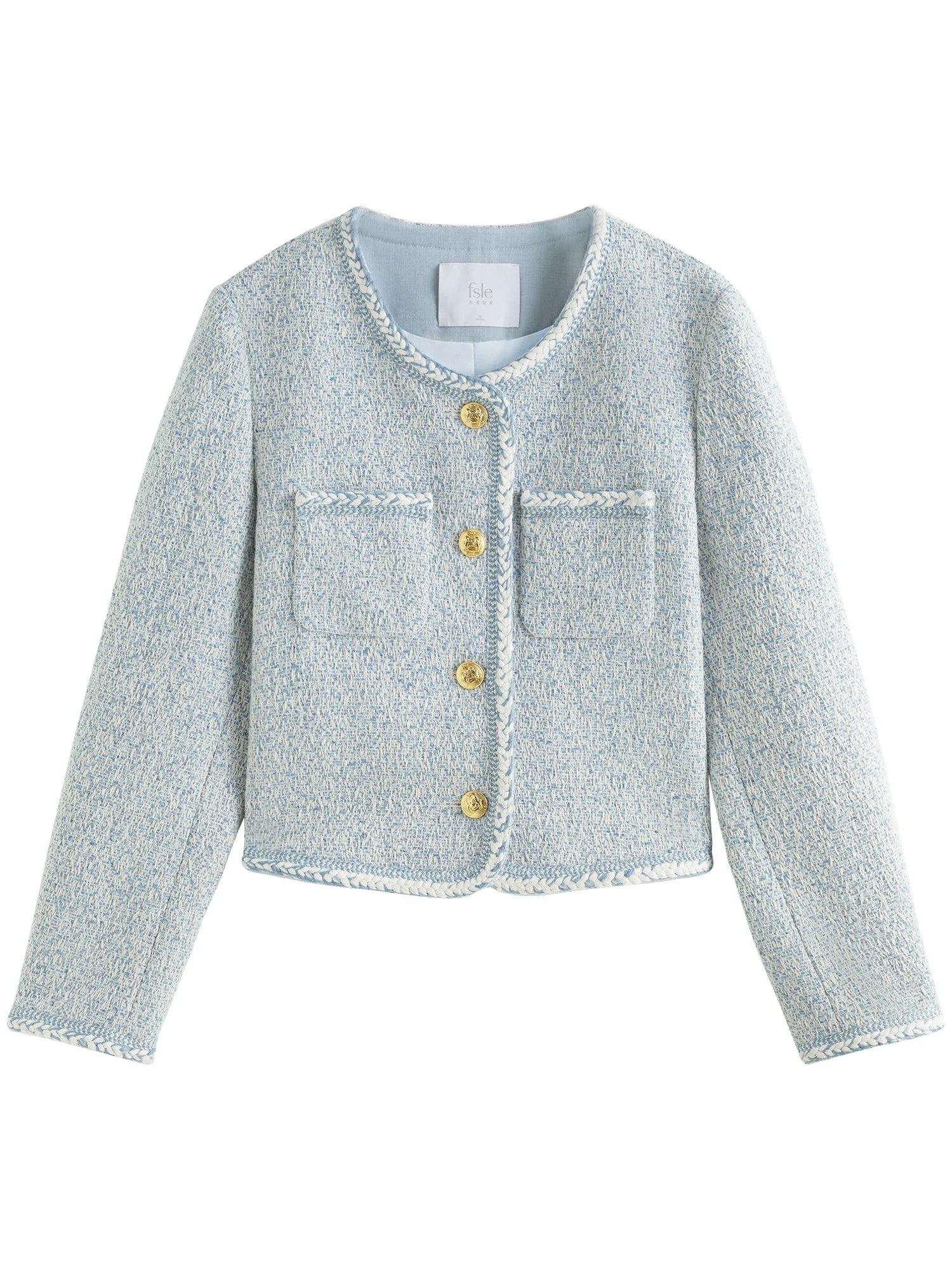 Casaco Tweed Azul Elegante Feminino - AlmaChic