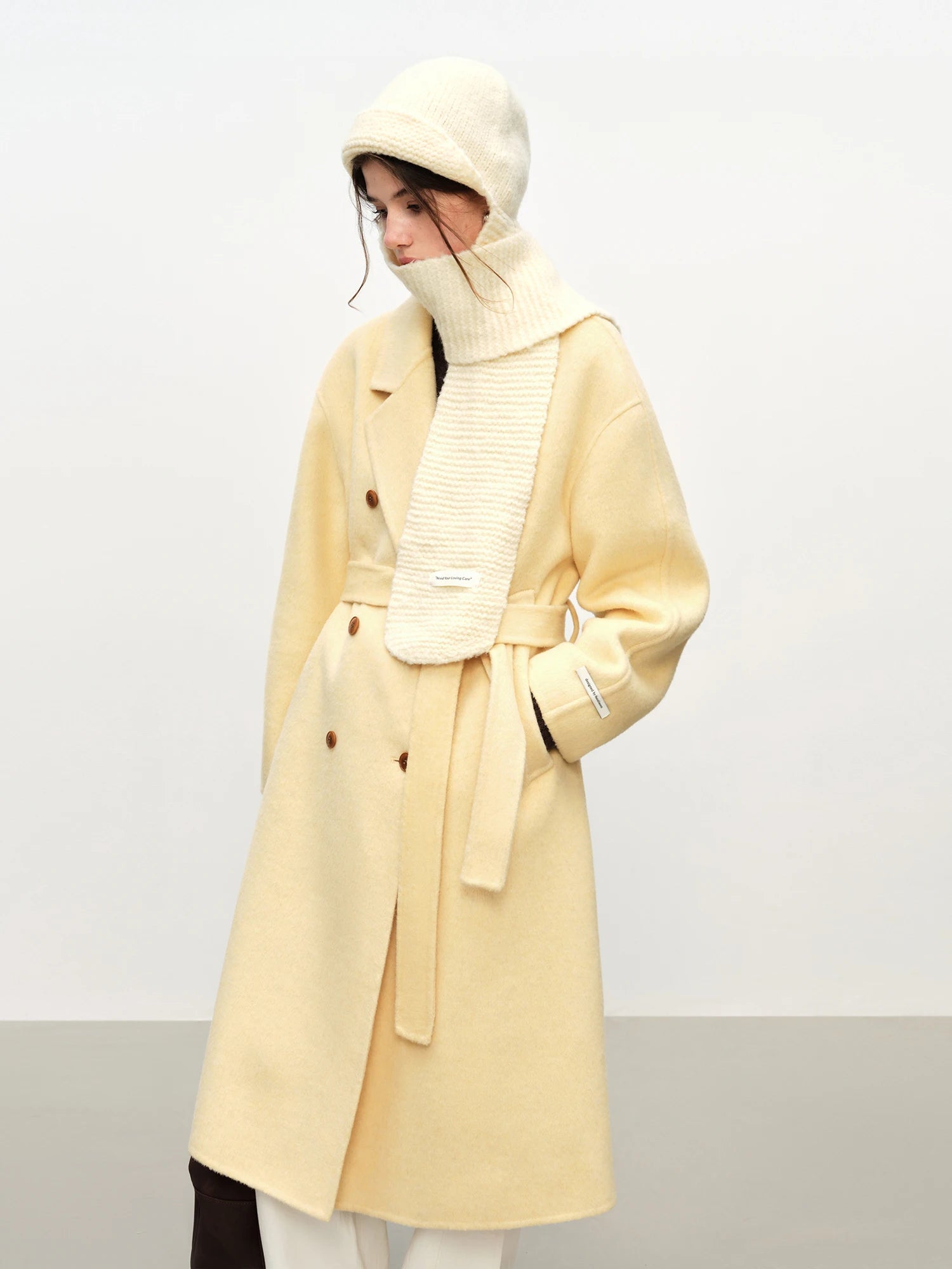 Fsle diamante sob medida alpaca camelo mistura de lã dupla face tweed casaco para mulheres inverno 2025 agasalhos misturas