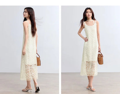 Sentubila boho deslizamento vestido feminino verão borla sem mangas vestido de verão 2025 nova coleção branco elegante rendas vestidos longos q52ld0165