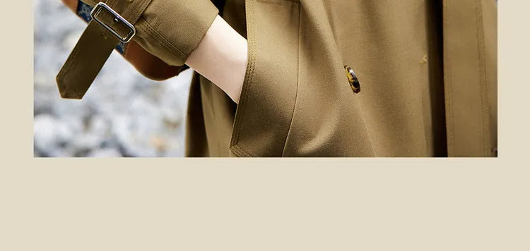 Sentubila-Elegante Trench Coat Longo Feminino, Blusão Solto, Jaqueta Traseiro Duplo, Casacos, Inverno, Outono, 123F42871