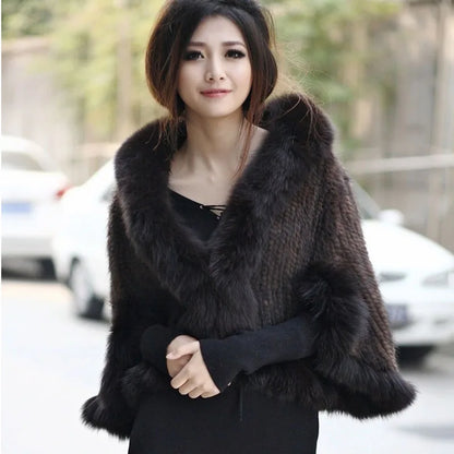 Chales de piel de visón tejidos auténticos para mujer, Otoño Invierno de lujo, cuello de piel de zorro, Pashmina de piel para mujer, capa nupcial, chaqueta