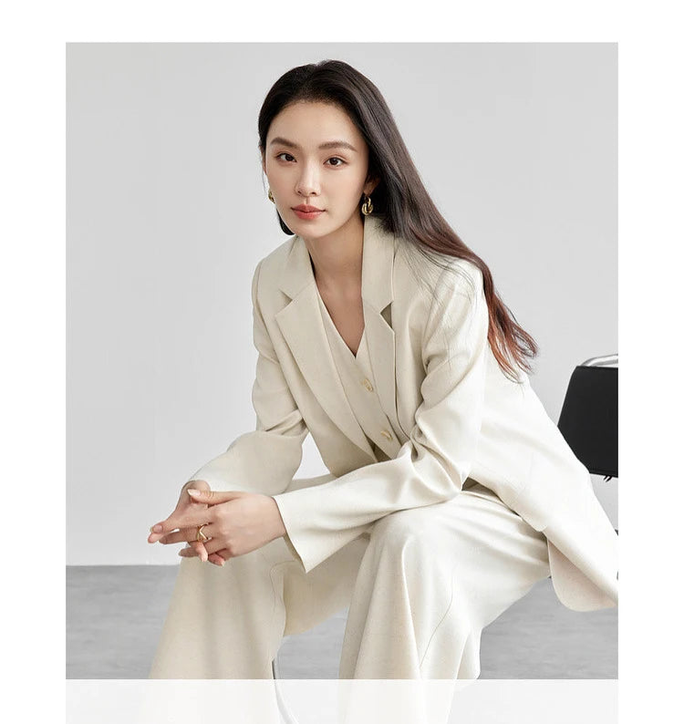 Sentubila blazers de linho reto para mulher 2025 primavera sólida senhora do escritório workwear entalhado único breasted outerwear 151x58179