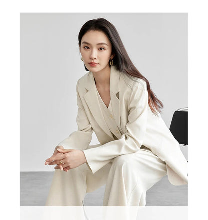 Sentubila blazers de linho reto para mulher 2025 primavera sólida senhora do escritório workwear entalhado único breasted outerwear 151x58179