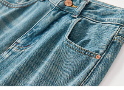 Sentubila calças jeans femininas de algodão 2025 primavera moda reta vintage denim cintura alta comprimento total bolsos calças w51n58827