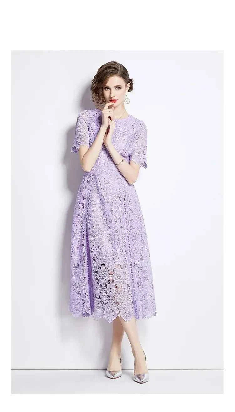 Vestido de Renda Roxo Midi Elegante Jamerary