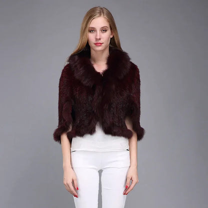 Poncho Casaco de Pele de Coelho e Raposa para Mulheres