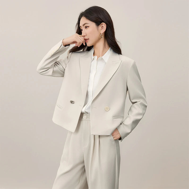 Sentubila blazer e calças terno 2025 acolchoado ombro superior calças de perna larga senhora define feminino trabalho wear 2 peça set153ze1874
