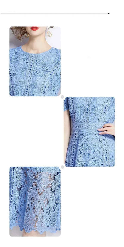 Vestido de Renda Azul Aurora Midi Elegante Jamerary