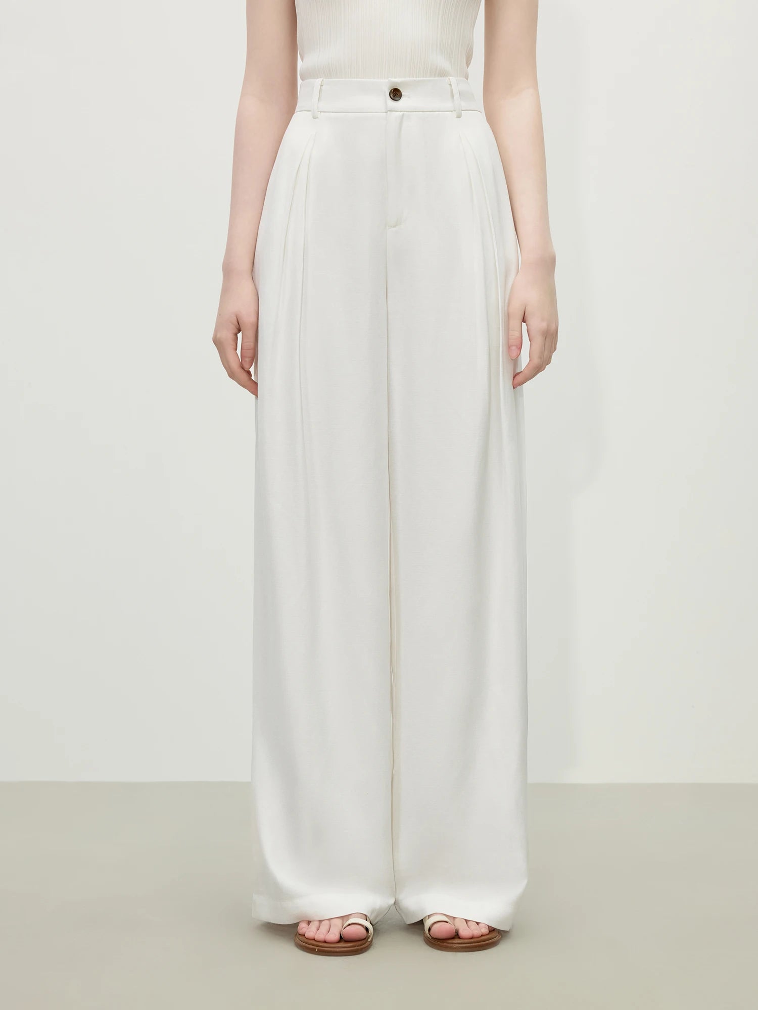 Calça Wide Leg Feminina Eco Linho Branca - AlmaChic